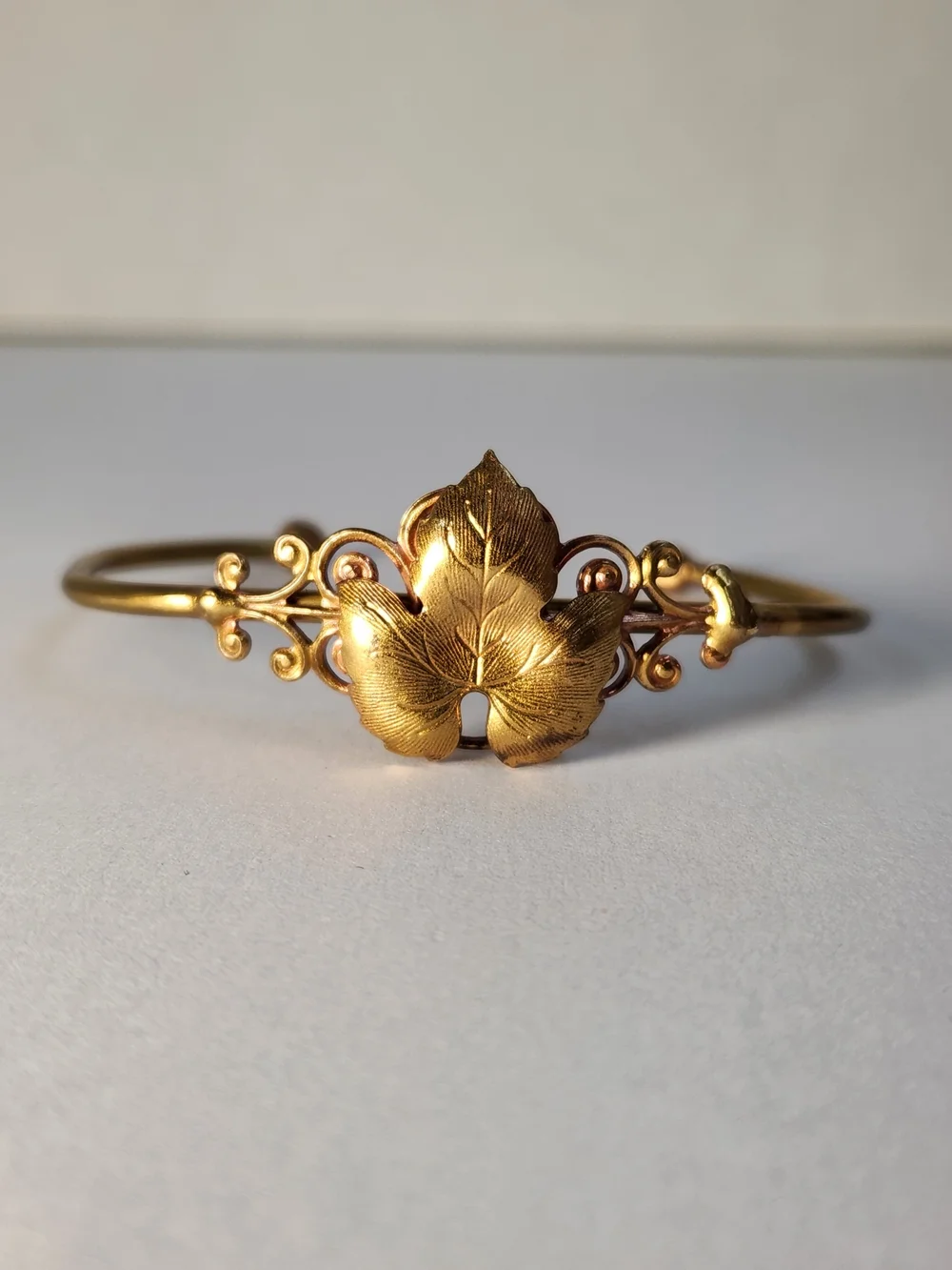 VTG Gold Filled Grapevine Leaf Cuff Victorian Revival Botanical Bracelet